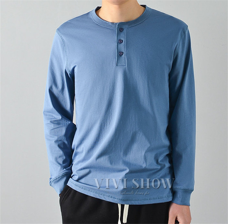 ロンT メンズ Tシャツ 長袖 ヘンリーネック ロングTシャツ 無地 クルー