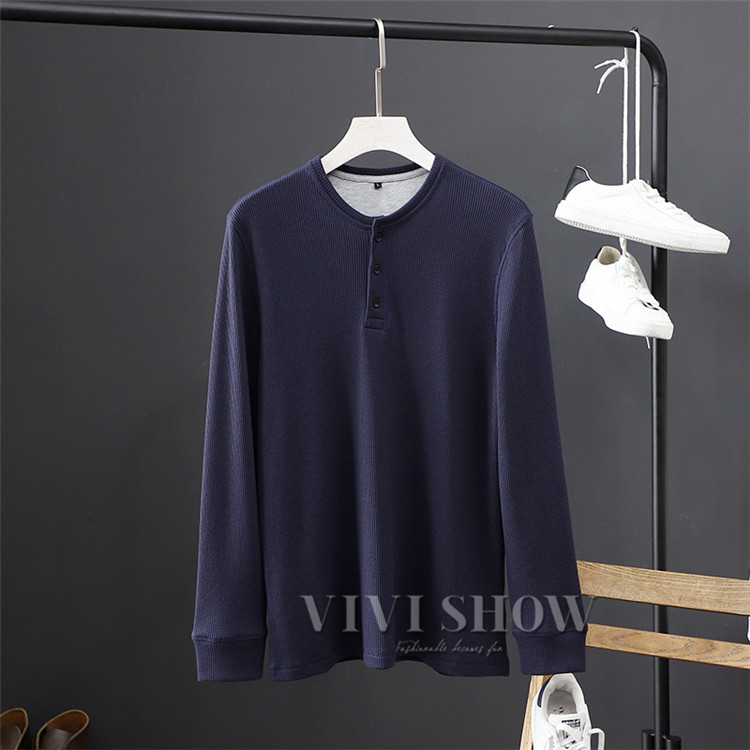 ロンT メンズ Tシャツ 長袖 ヘンリーネック ワッフル素材 ロングT
