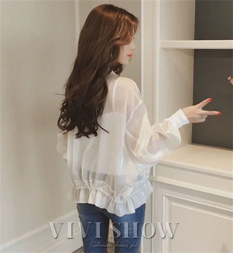 トップス レディース シャツ ブラウス 長袖 シースルー シアー 透け 前