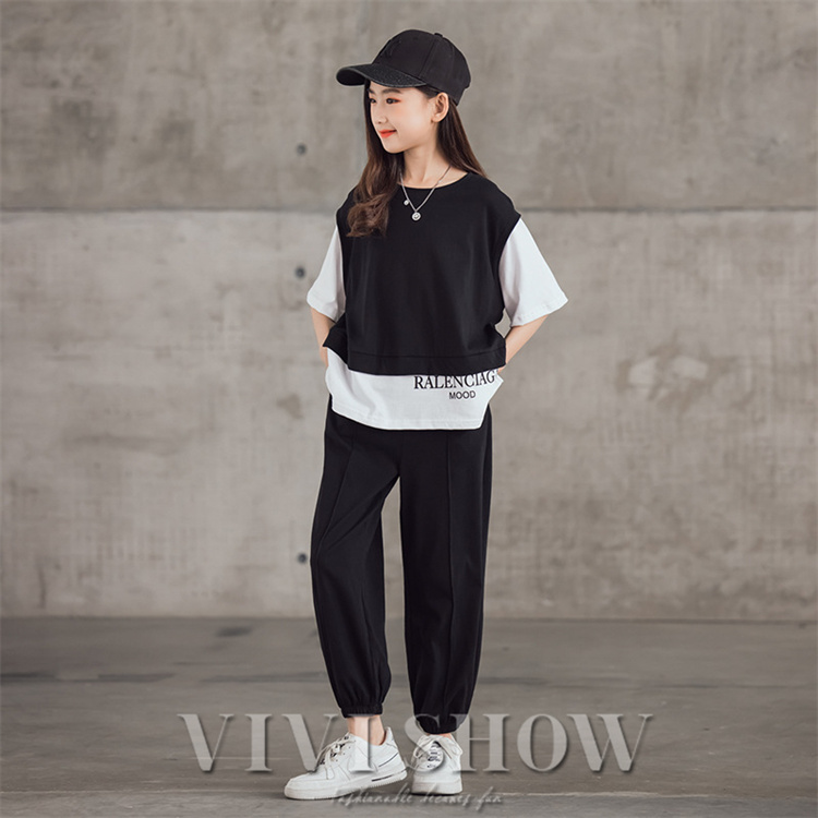 希少 黒入荷！ 上下 女の子 ジュニア キッズ 子供服 スウェット風 セットアップ アクセサリー