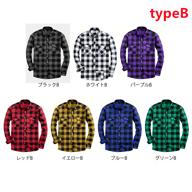 メンズ 長袖シャツ ブルー チェック柄 紳士服 黒シャツ 長袖 メンズ