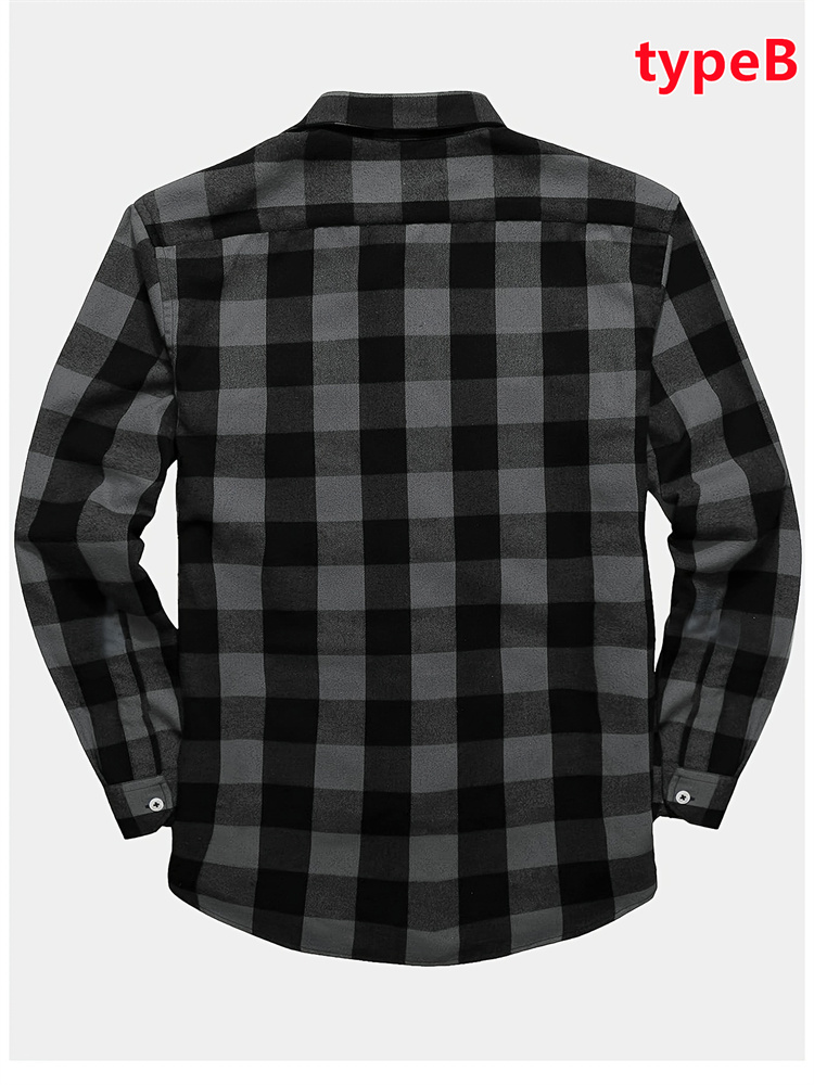 Black & White チェック柄長袖ポロシャツ (日本製) メンズ 長袖シャツ ブルー チェック柄 紳士服 黒シャツ 長袖 メンズ