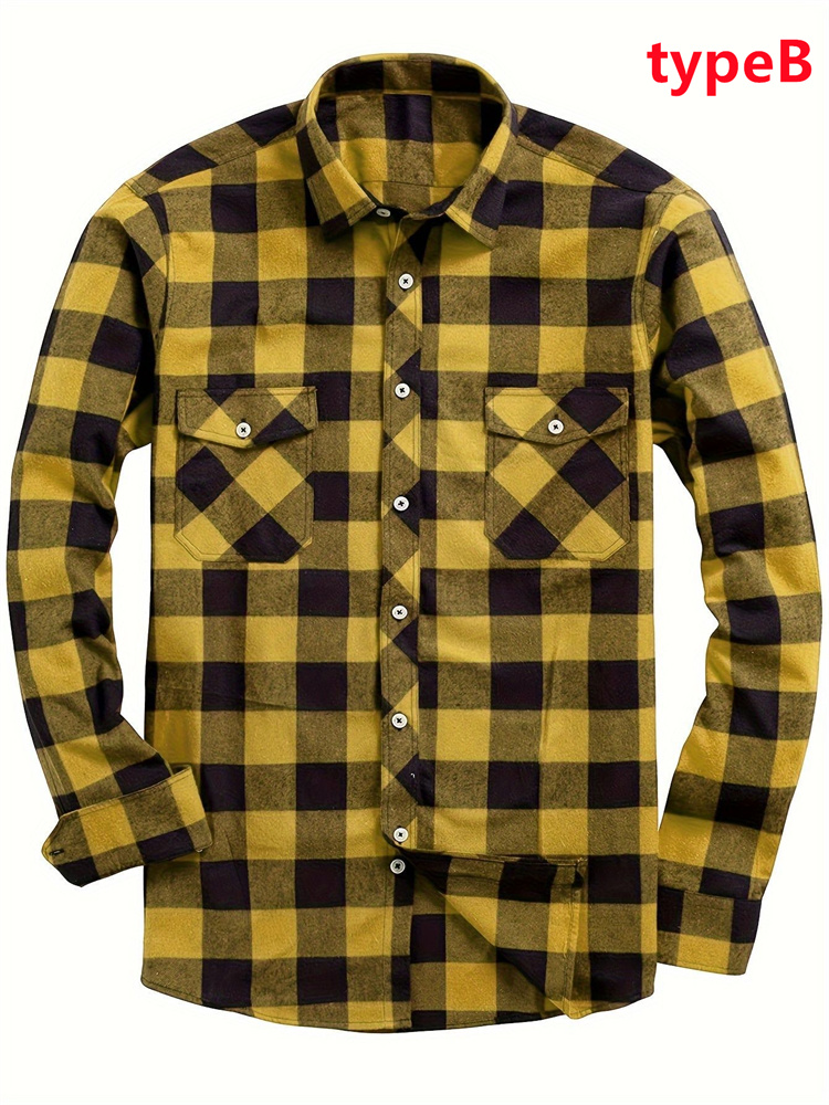 メンズ 長袖シャツ ブルー チェック柄 紳士服 黒シャツ 長袖 メンズ