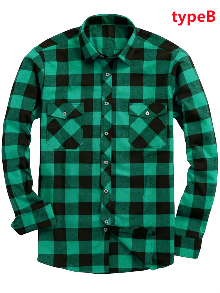 メンズ 長袖シャツ ブルー チェック柄 紳士服 黒シャツ 長袖 メンズ