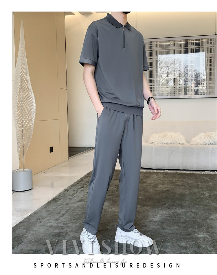 メンズ無地上下セット半袖トップスロングパンツ夏 セットアップ メンズ 夏 半袖 上下セット 短パン シャツ 無地
