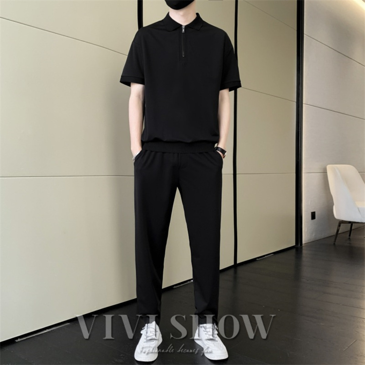 メンズ セットアップ 上下セット 半袖シャツ ロング丈パンツ