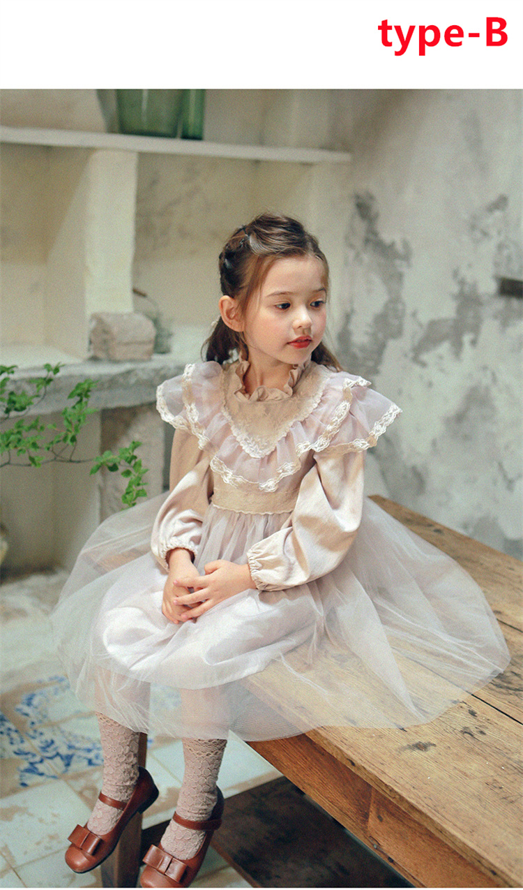 キッズ ジュニア 子供服 ワンピース 長袖 可愛い きれい レース風