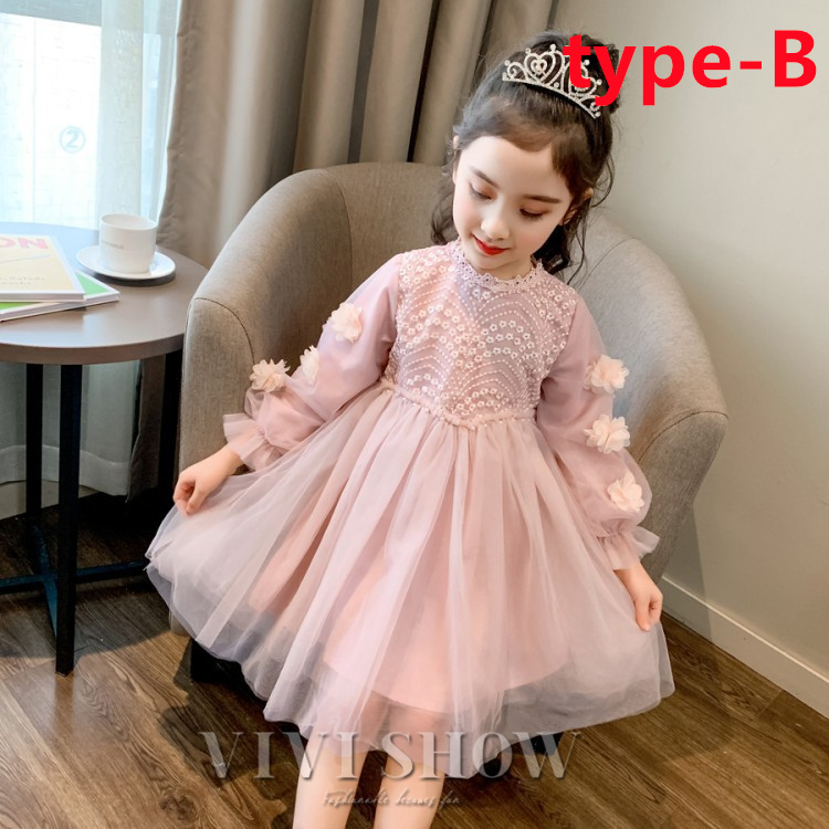 キッズ ジュニア 子供服 ワンピース 長袖 可愛い きれい レース風 