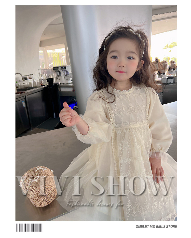 キッズ ジュニア 子供服 ワンピース 長袖 可愛い きれい レース風