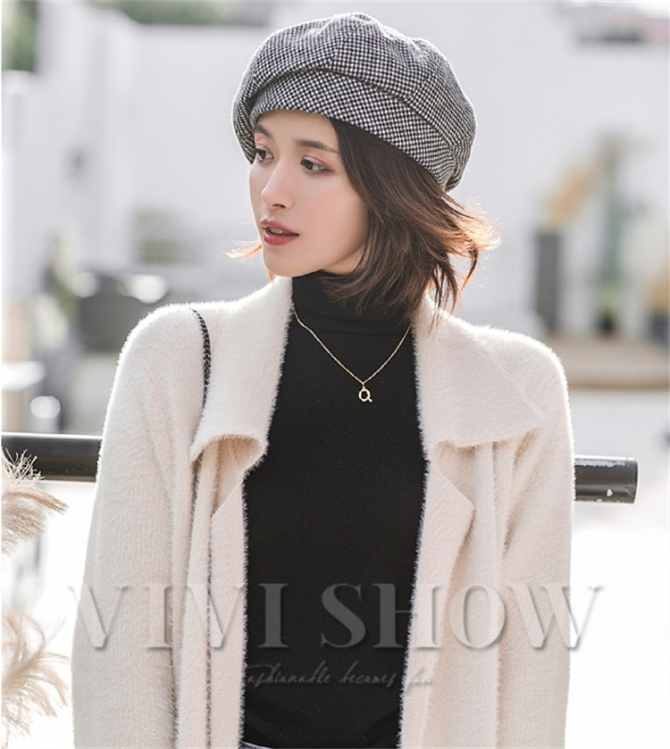 秋冬新作 クロスボーダーチェック柄ベレー帽女性用 英国風ヴィンテージ