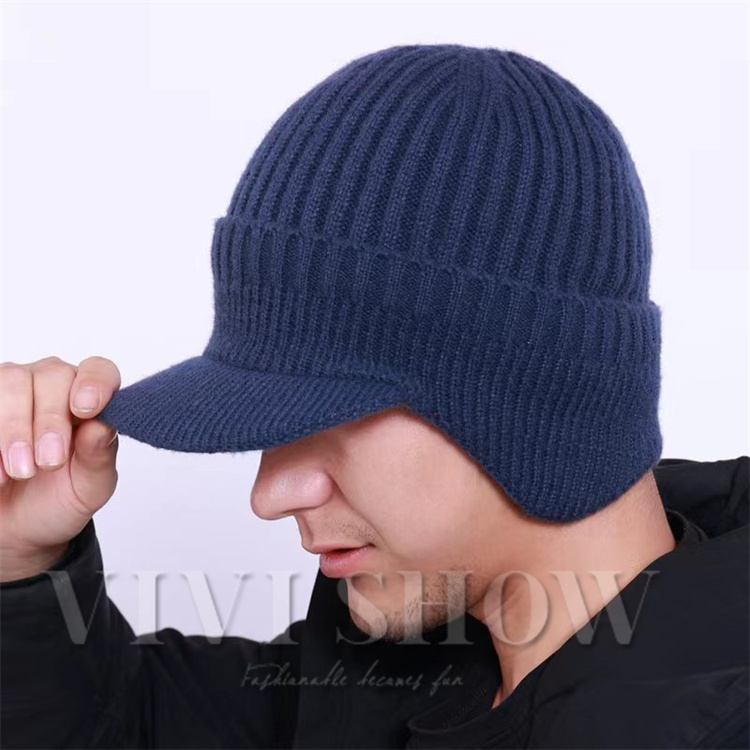 メンズニット帽 ツバ付き 秋冬 男性用 防寒耳当て付き 頭を包む帽子男性