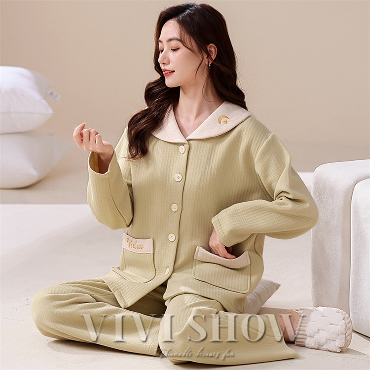 ルームウェア パジャマ レディース 前開き 上下セット 長袖 ロング