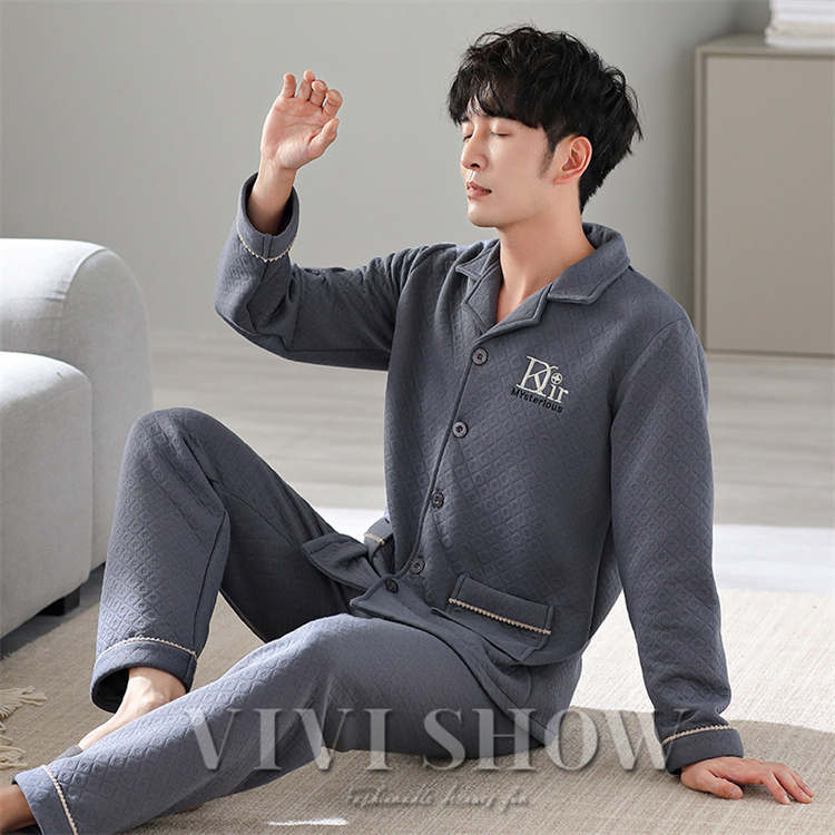 綿混 裏起毛 パジャマ 長袖長パンツ 【送料無料】 GM4053EC :メンズ パジャマ・部屋着・ルームアイテム [フェアイウロイ] パジャマ メンズ 上下セット 緑のヤシの葉 カエル 夏 寝間着 長袖 ゆったり 前開き 薄手 吸汗速乾 柔らか