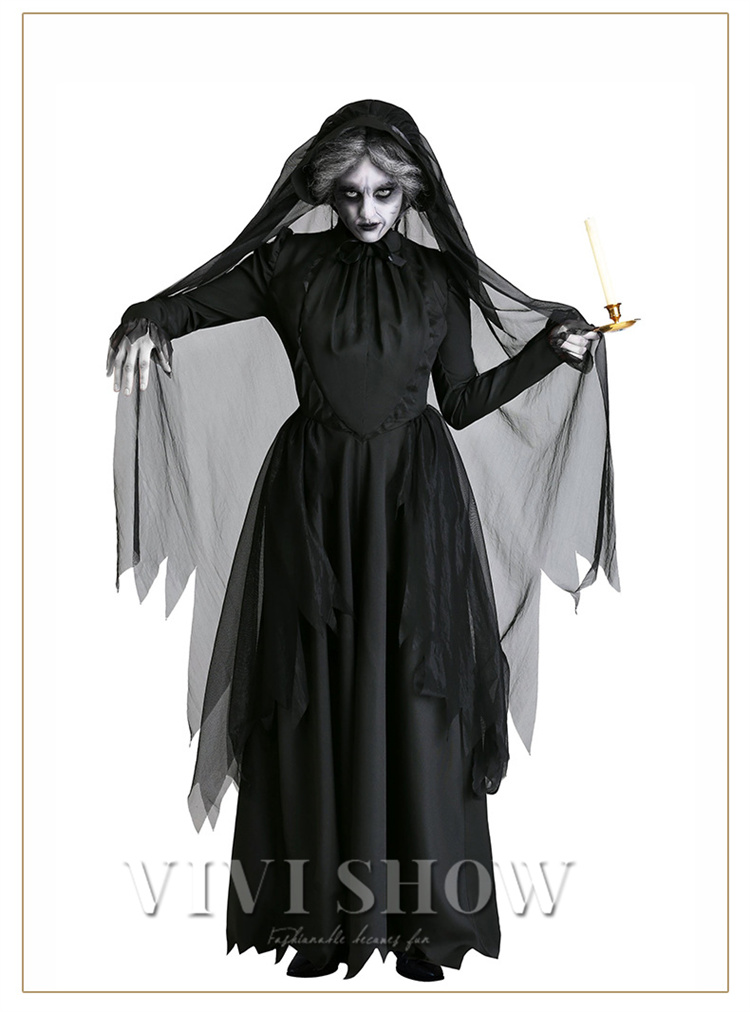 ハロウィン 衣装 コスプレ ワンピース ロング丈 魔女 黒