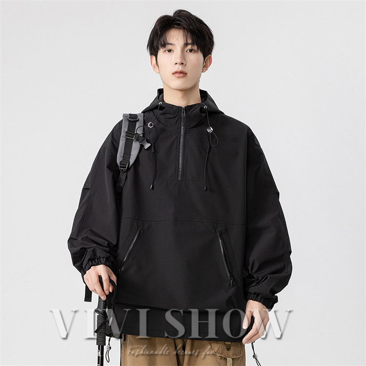 メンズ 長袖 アウター プルオーバー ハイネック フードつき ジッパー