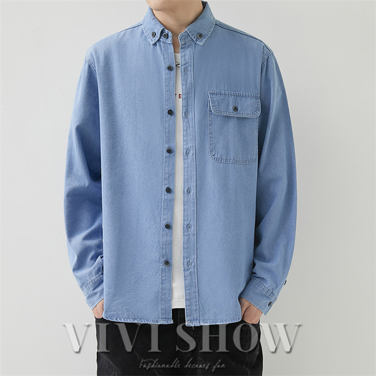 新品　純正 デニムシャツ　メンズLサイズ　男性用　ジャケット　長袖シャツ メンズ シャツ トップス 長袖 デニム 襟付き ゆったり シンプル