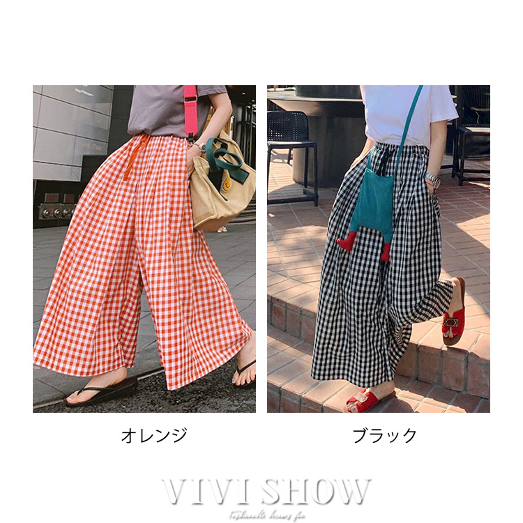 レディース ワイドパンツ チェック柄 ガウチョパンツ スカーチョ