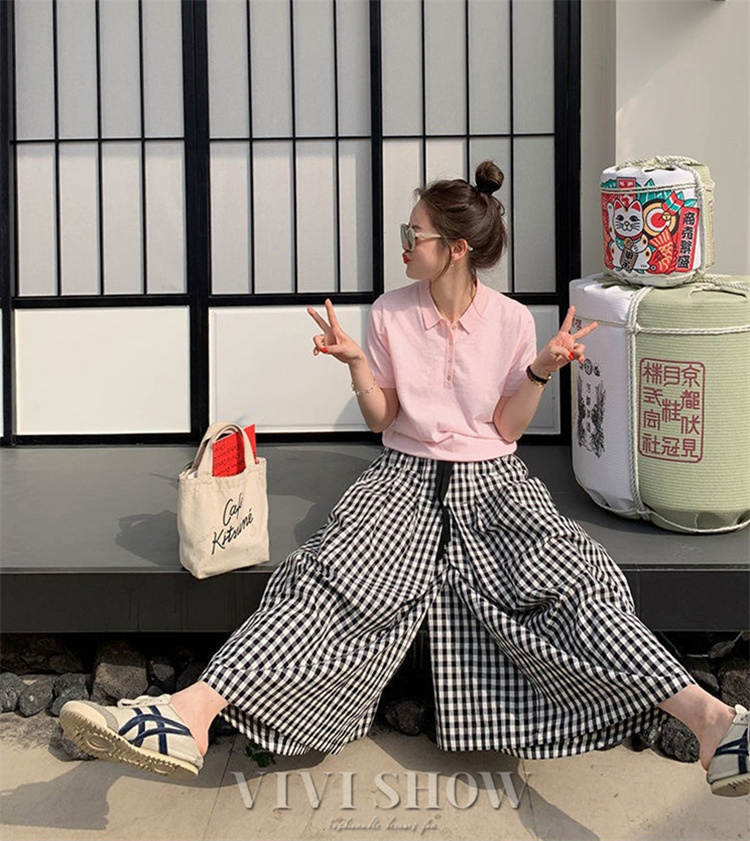 レディース ワイドパンツ チェック柄 ガウチョパンツ スカーチョ