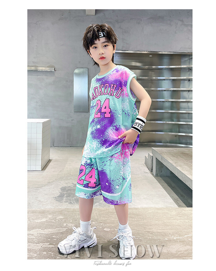 かわいい! タンクトップ バスケット セットアップ ダンス衣装 キッズ ボーイズ