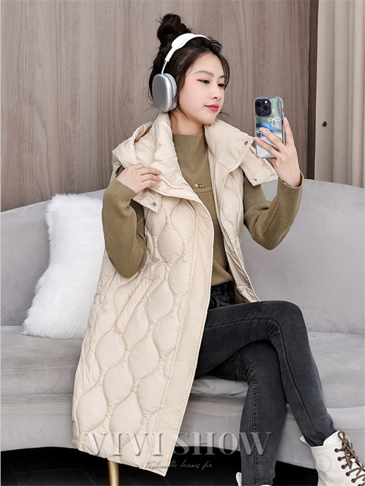 ダウンベスト レディース 中綿ベスト フード付き ロング丈 軽量