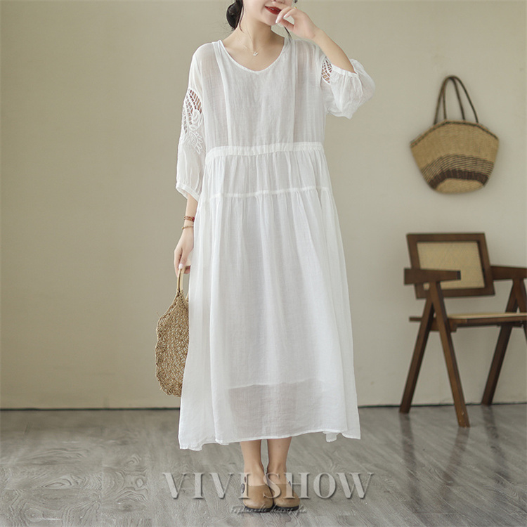 Reformation ワンピース ロング パフスリーブ リネン 麻 白 Reformation ワンピース ロング パフスリーブ リネン 麻 白