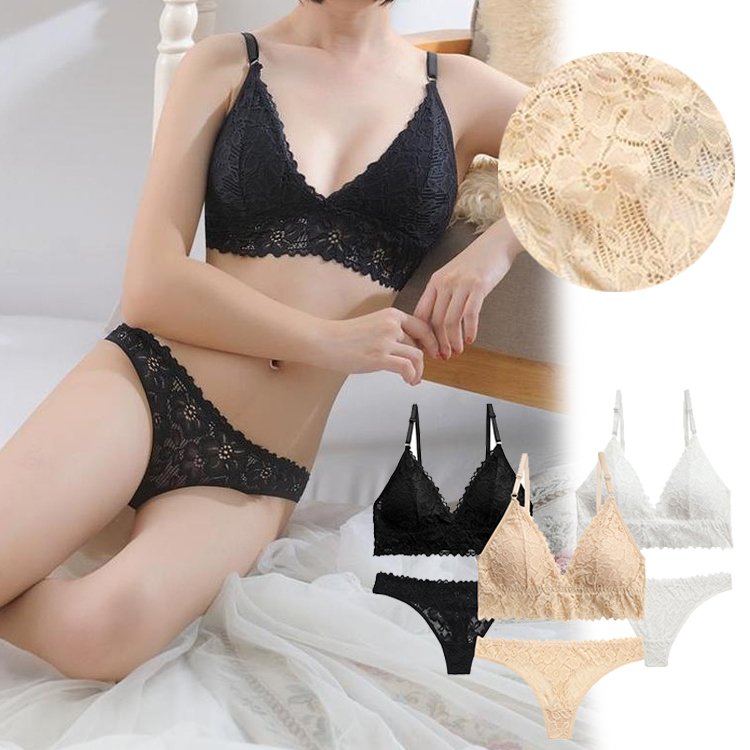 ブラジャー ショーツセット繊細レース ノンワイヤー ブラ＆ショーツ