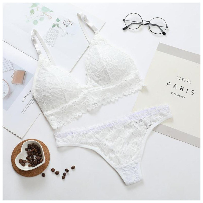 ブラジャー ショーツセット繊細レース ノンワイヤー ブラ＆ショーツ