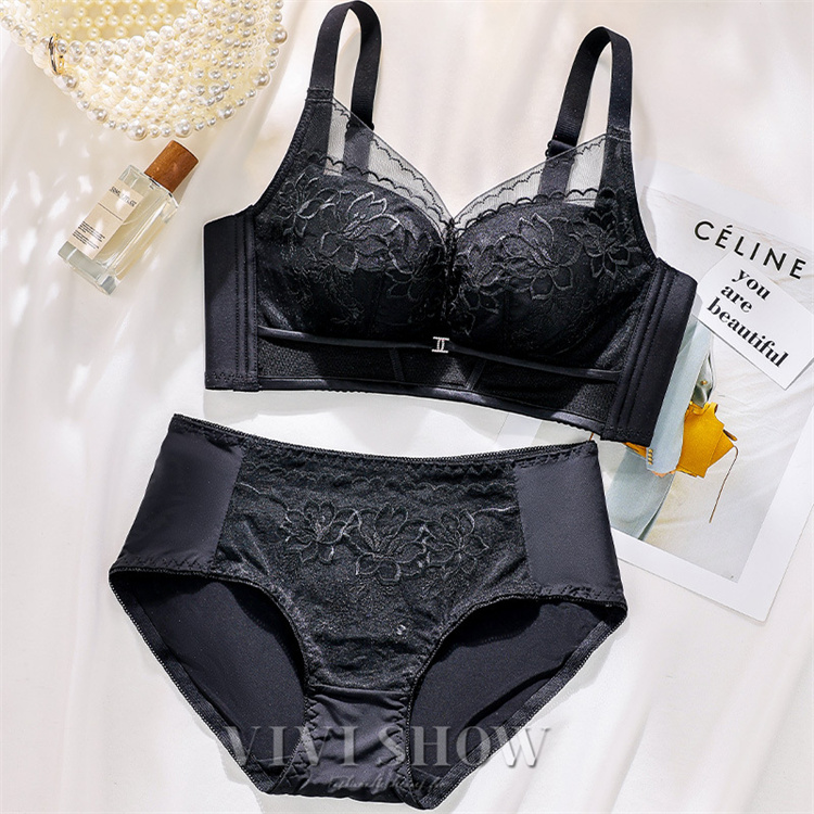 レディース ブラジャー ショーツセット花柄 ノンワイヤー ブラ