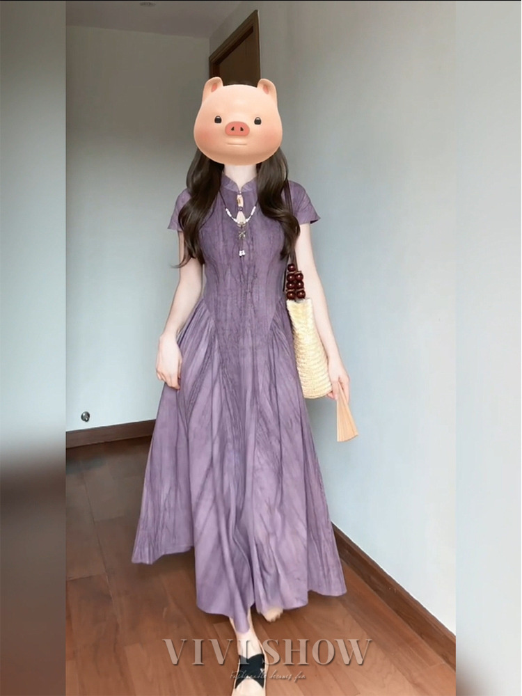 ワンピース レディース マキシワンピース ハイネック 半袖 サマー