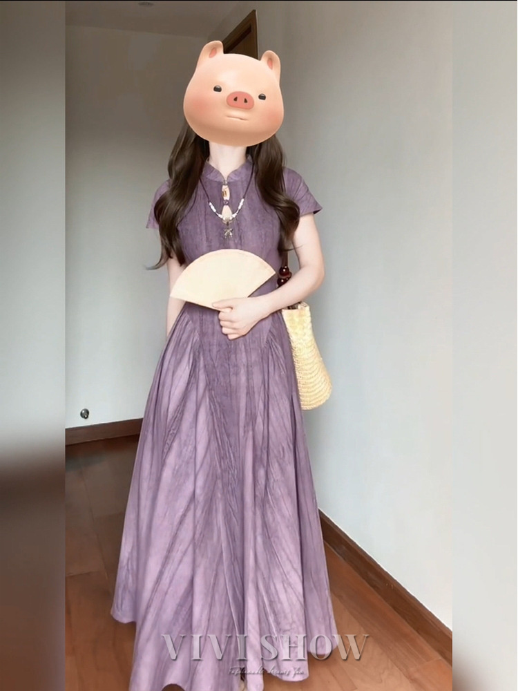 ワンピース レディース マキシワンピース ハイネック 半袖 サマー