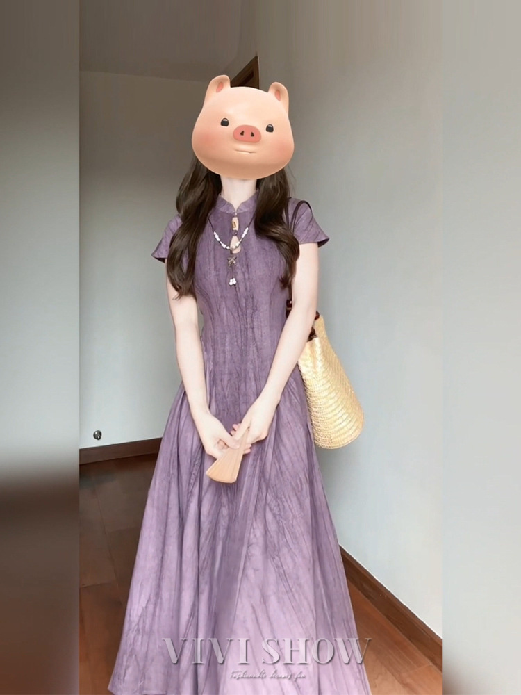 ワンピース レディース マキシワンピース ハイネック 半袖 サマー
