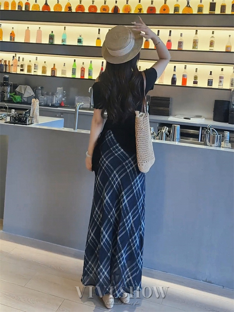 スカート シアーシフォンチェックスカート フレアスカート チェック柄
