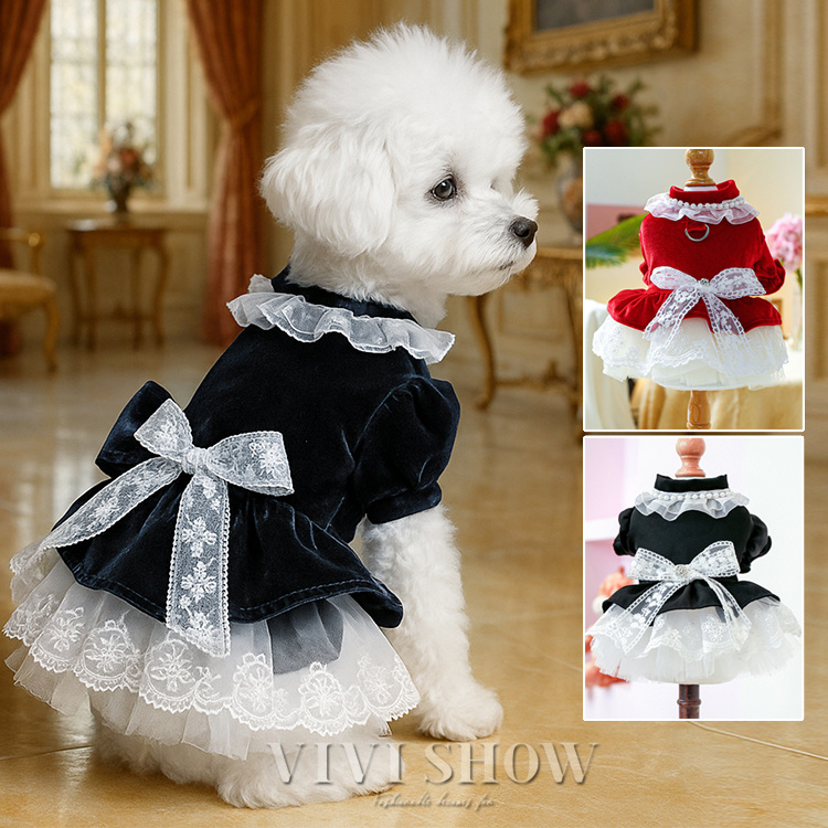 犬服 ワンピース ペット服 可愛い ドレス 春秋冬 ドッグウェア 蝶結び
