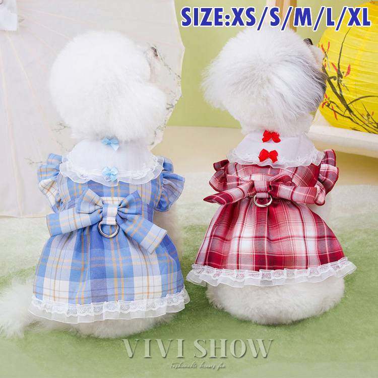 犬服 ワンピース フリフリ ドッグウェア 秋 服 チェック レース 可愛い