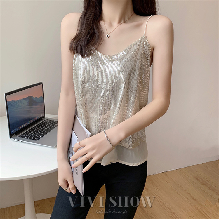 美品 イウエンマトフ スパンコール キャミソール トップス シルバー 美品 イウエンマトフ スパンコール キャミソール トップス