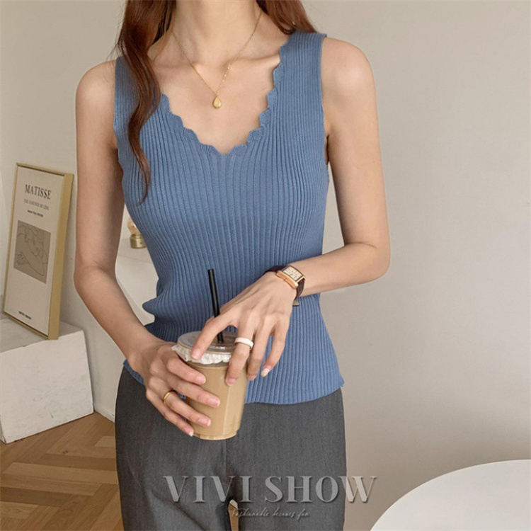 リブタンクトップ キャミソール レディース Vネック インナー