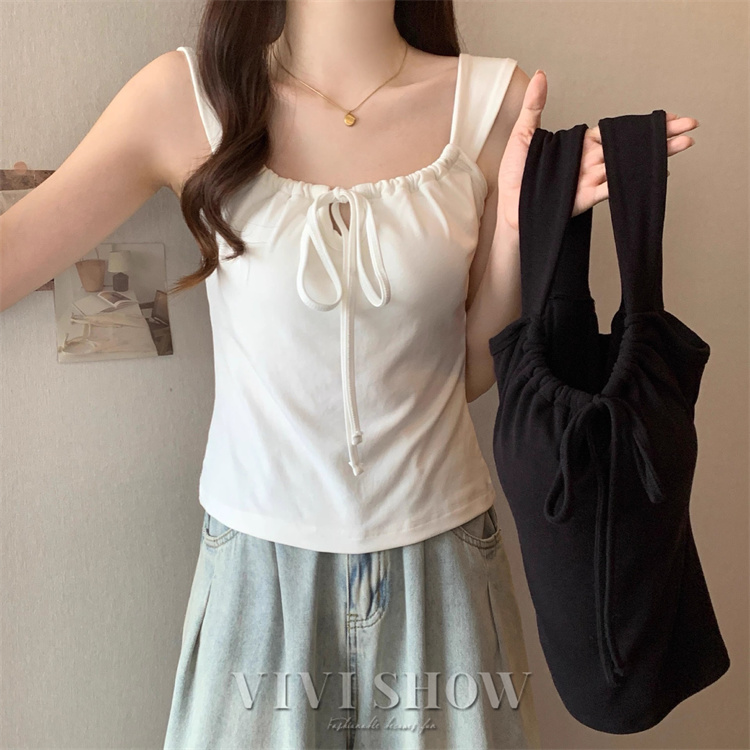 レディース フロントリボン付き フリル キャミソール ガーリー