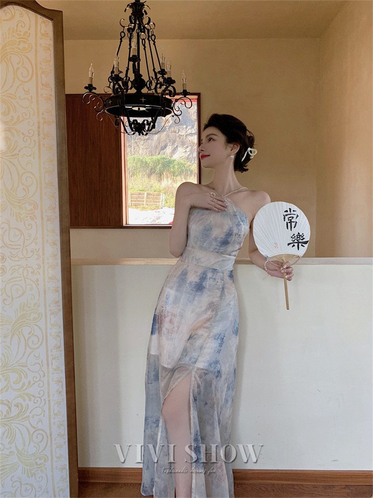 レディース ロング マキシ丈 シャンデリアシフォンワンピ シフォン  