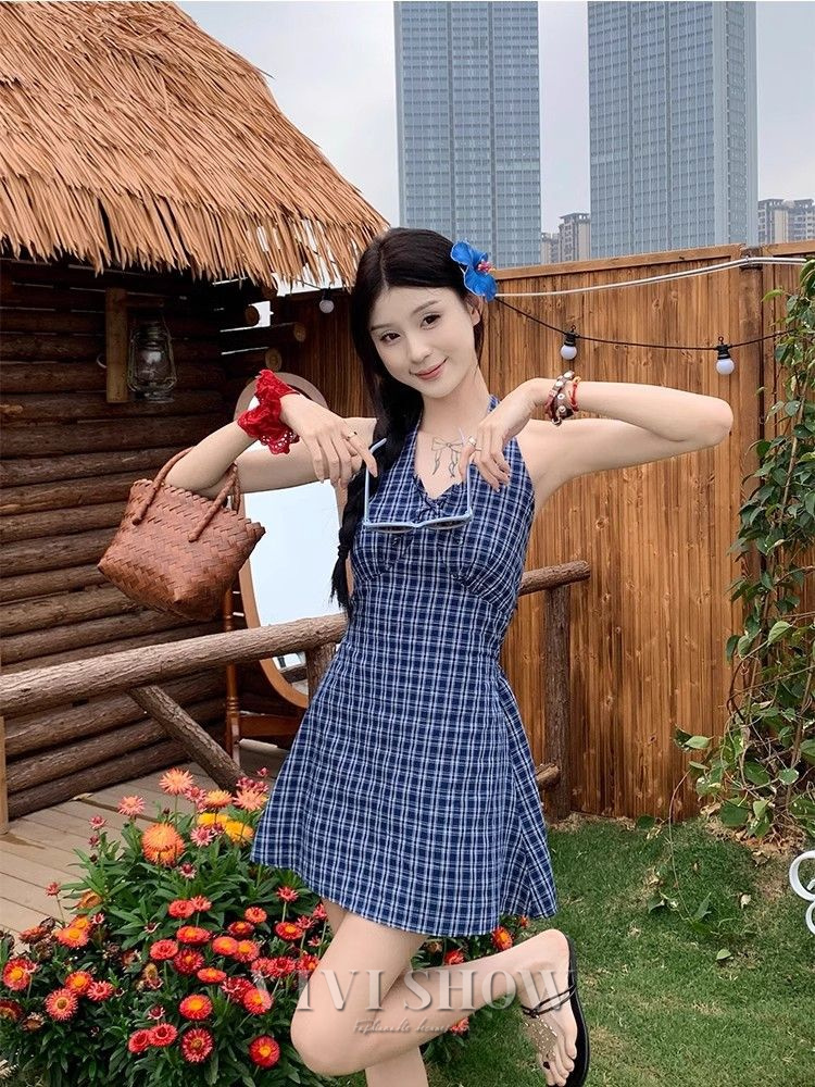 ワンピース レディース ホルターネック おしゃれ 可愛い ギンガム