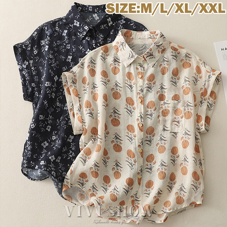 綿麻風 シャツ ブラウス 半袖 シャツブラウス レディース 大きい