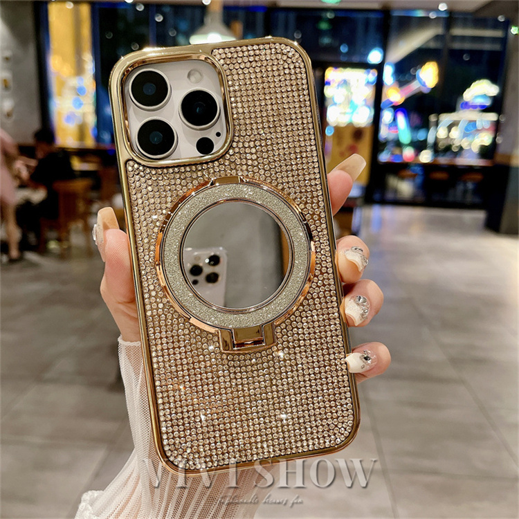グリッター 鏡付 リングスタンド iPhoneケース ラメ iPhone16Pro