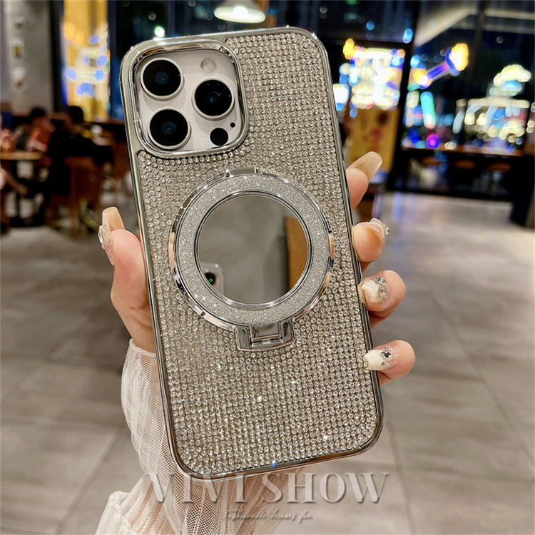 グリッター 鏡付 リングスタンド iPhoneケース ラメ iPhone16Pro