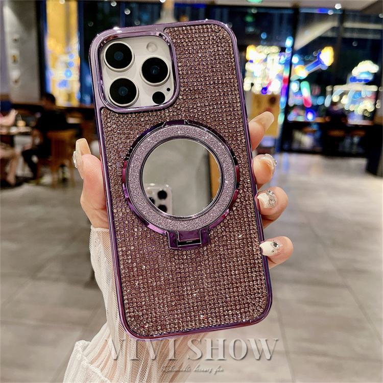 グリッター 鏡付 リングスタンド iPhoneケース ラメ iPhone16Pro