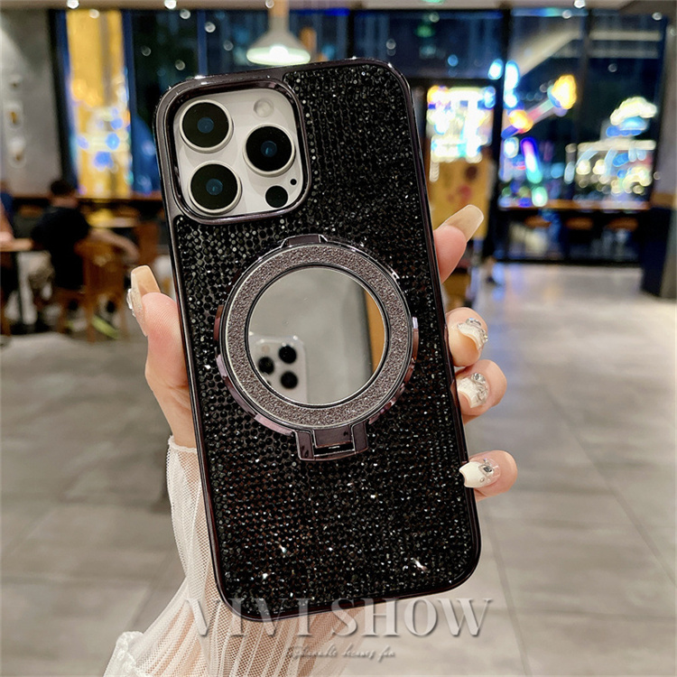グリッター 鏡付 リングスタンド iPhoneケース ラメ iPhone16Pro