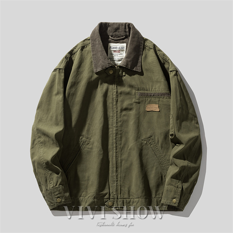 コーデュロイ襟 ヴィンテージ風 ショート丈 カジュアル ミリタリー