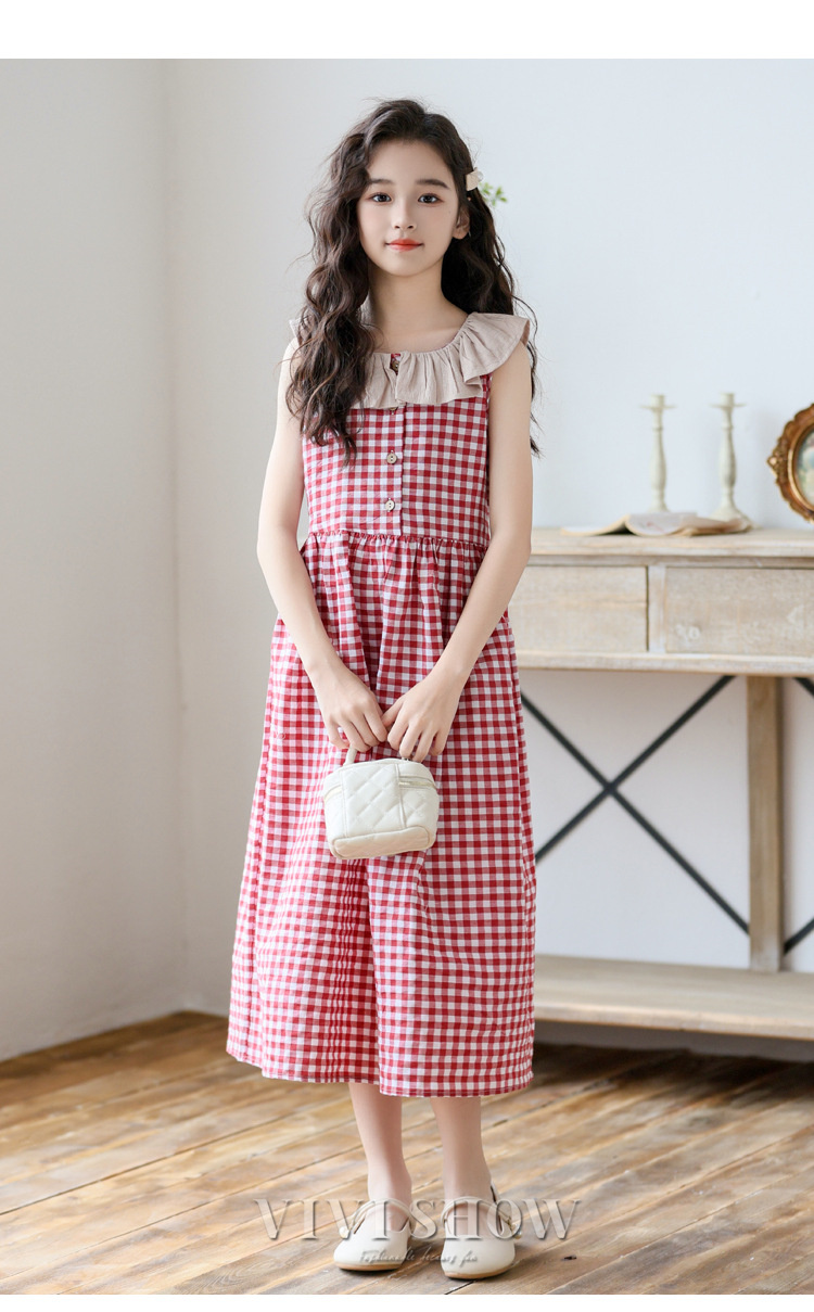 ワンピース 女の子 夏 ノースリーブ 可愛い チェック柄 カジュアル