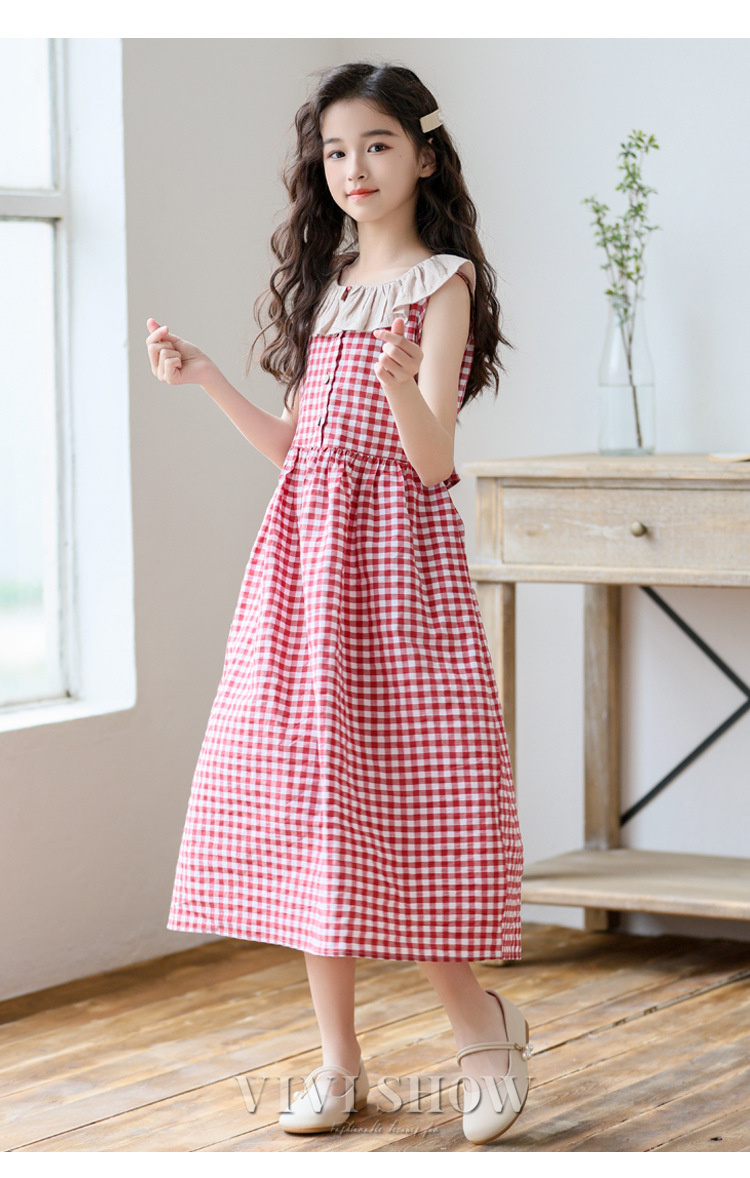 ワンピース 女の子 夏 ノースリーブ 可愛い チェック柄 カジュアル