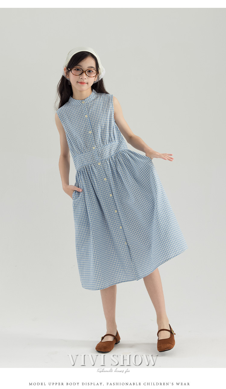 子供服 ワンピース 春夏 女の子 キッズワンピース 薄手 チェック柄 肩