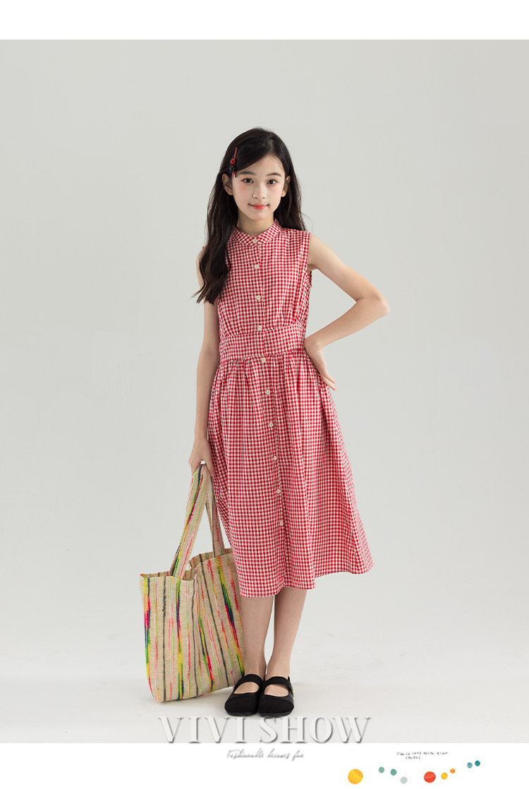 子供服 ワンピース 春夏 女の子 キッズワンピース 薄手 チェック柄 肩