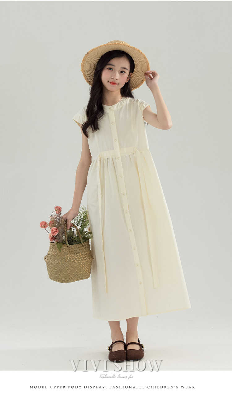 子供服 ワンピース 春夏 女の子 キッズワンピース 半袖 ロング 前開き
